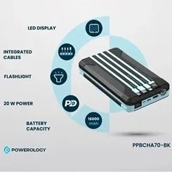 پاوربانک خورشیدی پاورولوژی مدل PPBCHA70 ظرفیت ۱۶ هزار میلی آمپر ساعت